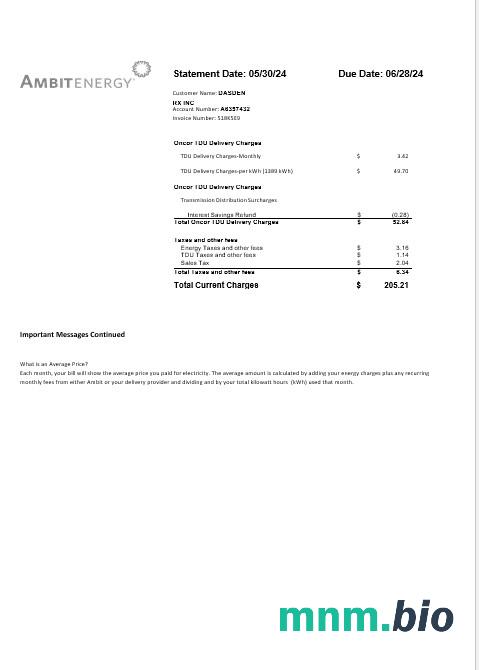 USA Ambit Energy rachunek za usługi komunalne Word and PDF template 3 page